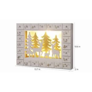 Wood 3D Advent Calendar Christmas 24 Days Countdown 14x 11 Lights Up Glitter NEW
